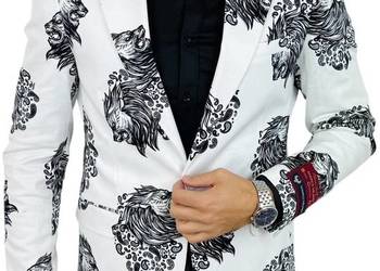 MARCO MILANO Marynarka męska C23 biała, czarny lew, elegancka