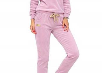 DRES WELUR KOMPLET DRESOWY WELUROWY BLUZA SPODNIE naszywka wstążka róż