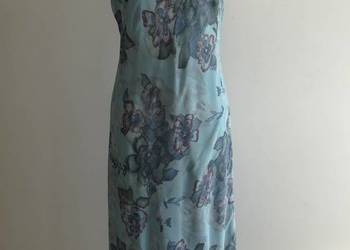 Sukienka Długa Jedwabna 100% Naturalny Jedwab Szyfonowa Błękitny Kolor