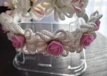 Opaska do włosów na bazie plastikowej opaski kwiatki szydełkowe