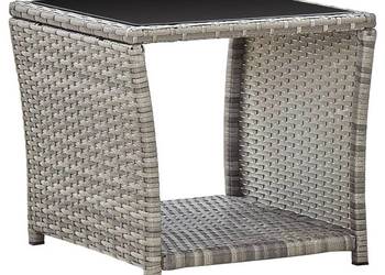 vidaXL Stolik kawowy, szary, 45x45x40 cm, rattan PE i szkło（SKU:46068）