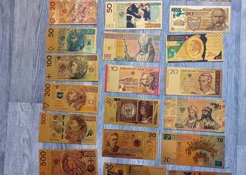 banknot banknoty pozłacane zestaw 22 szt. Piłsudski , Kaczyński , Papież