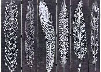 Składany parawan 228x170 cm motyw piór czarno-biały WM-245892