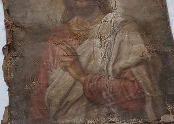 50/40 ZNISZCZONE JAK SITO MALARSTWO BEZ SYGNATURY -JEZUS -PLOTNO  ZABYTEK