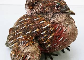 Rzeźba Figura Przepiórka z 3 Pisklętami Brąz Wiedeński