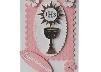 ZAPROSZENIA KOMUNIA DZIEWCZYNKA IHS SŁONECZKO KIELICH C6 RÓŻ – BIEL