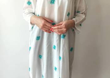 Długa tunika indyjska kameez XXL 44 3XL 46 plus size biała bawełna wzór boh