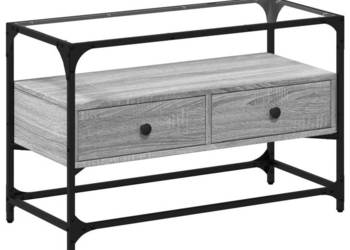 Szafka pod TV ze szklanym blatem szary dąb sonoma 80x35x51 cm WM-846062