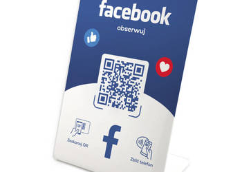 Stojak, prezenter gięty z QR i NFC do pozyskiwania obserwujących Facebook