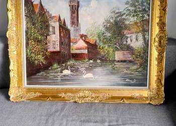 Stary obraz olej na płótnie w złotej ramie