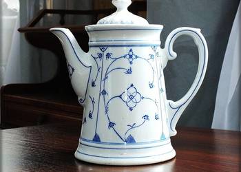 Stary dzbanek do kawy Kalk Eisenberg do 1910r Wzór słomkowy - Indisch Blau