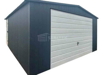 Garaż blaszany 4,5x5m - brama uchylna - antracyt - biały - dach ST242