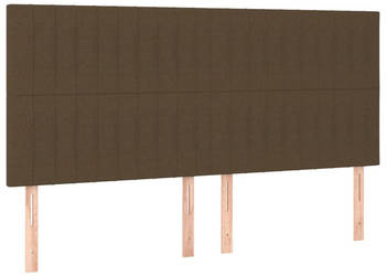 Zagłówek do łóżka z LED ciemnobrązowy 200x5x118/128 cm tkanina WM-3122687