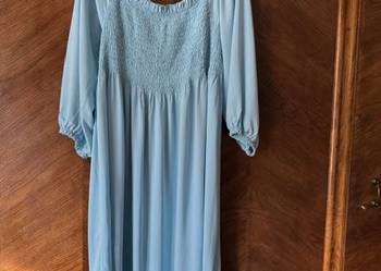 Sukienka włoska niebieska L/XL letnia zmarszczenia tencel 100%
