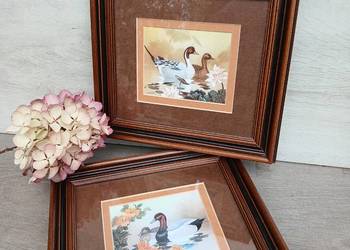 Obraz grafika kaczki kaczka w drewnianej ramie - 2 szt