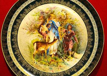Ozdobny talerz kolekcjonerski z sceną baśniową - dużych rozmiarów .