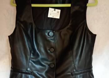 (36/S) ZARA/ Czarna kamizelka Garniturowa z Madrytu, imitacja skóry, Nowa
