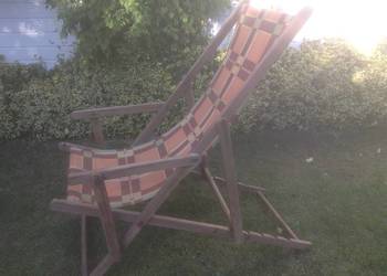 Składny leżak ogrodowo-tarasowy drewniany z podłokietnikami wielopozycyjny