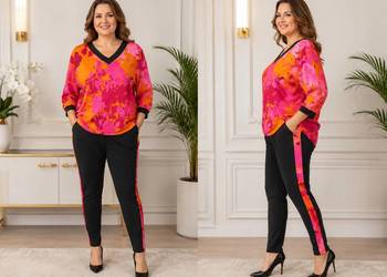 Komplet BAWEŁNA-SPODNIE LAMPAS+ BLUZA S/M BIUST 118cm róż