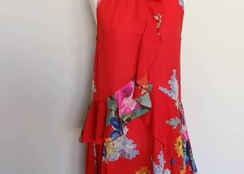 Sukienka damska H&M czerwona w kwiaty falbany elegancka rozmiar 38
