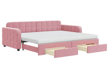 Sofa rozsuwana z szufladami różowa aksamit 90x200 cm WM-3197004
