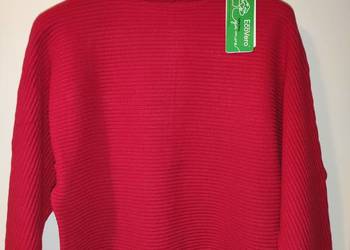 Nowy nietoperzowy sweter golf prążkowany czerwony w prążki z golfem Orsay S