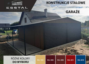 07 Garaż Blaszany Drewnopodobny z Zadaszeniem Bocznym - Garaże - ESSTAL
