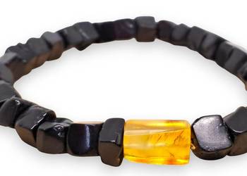 Bransoletka z bursztynu, BURSZTYN bałtycki kostki czarne, cytryna #860