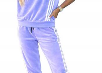 Dres damski welurowy modny komplet sportowy bluza + spodnie kieszenie