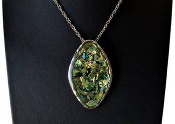 VINTAGE NASZYJNIK WISIOR NATURALNA MACICA PERŁOWA PAUA ABALONE SHELL