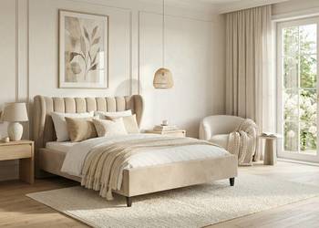 Jasmine Łóżko tapicerowane podwójne 140x200 beżowe z PANELAMI