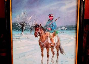 ULAN ZWIADOWCA -OBRAZ OLEJNY NA PŁÓTNIE 44x34 -J.KOSSAK