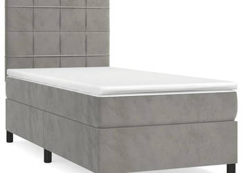 Łóżko kontynentalne z materacem jasnoszare aksamit 80x200 cm WM-3142989