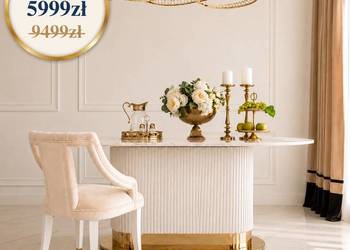 Stół ROYAL Glamour Złoty Biały Designerski - Konglomerat Marmurowy SALE