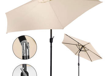 Duży parasol ogrodowy skośny łamany z korbą 6 żeber beżowy 270 cm MultiGar…