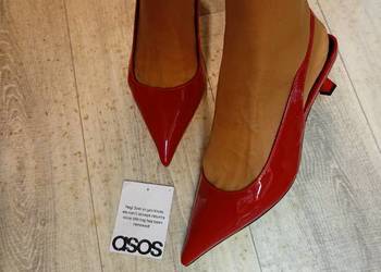 (39) ASOS Design/ Czerwone czółenka z odkrytą piętą z Londynu, NOWE