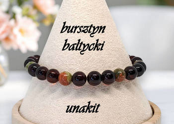Bransoletka z bursztynu, BURSZTYN bałtycki, UNAKIT, kulka #830