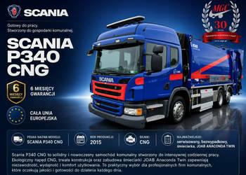 Scania P340 LB 6X2 ŚMIECIARKA / 2 KOMORY / JOAB ANACONDA TWIN / CNG / 1 WŁ