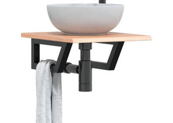 Półka ścienna pod umywalkę stal i lite drewno dębowe WM-3302555