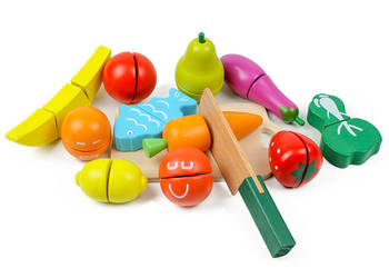 Drewniane owoce warzywa jedzenie do krojenia 13 sztuk ECOTOYS