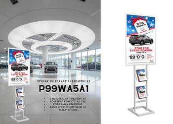 Biały metalowy stojak reklamowy na ulotki A5 i plakat A1