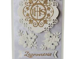 ZAPROSZENIA KOMUNIA UNIWERSALNE IHS W KWIATACH B6 ECRI - SREBRO