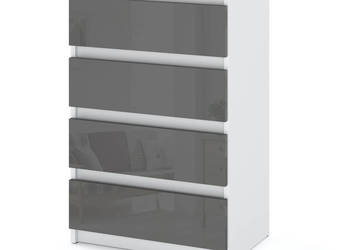 Komoda 4 Szuflady Hugo Szafka Rtv Nowoczesna Biały Szary Połysk 60cm