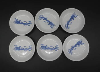 Chińskie talerzyki/podstawki z porcelany z motywem niebieskiego smoka 6szt