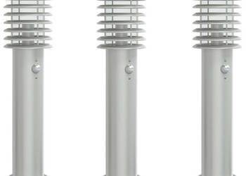 Lampy ogrodowe na słupku z czujnikiem 3 szt. srebrne 60 cm WM-4006366