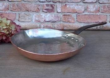 Duża miedziana patelnia śred. 27 cm - ciężka sygnowana