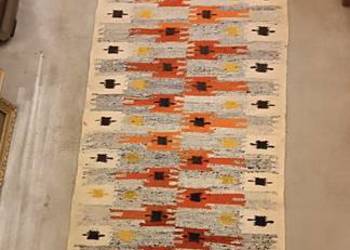 Kilim wełniany Art Deco „Ład” – geometryczny wzór międzywojenny, 195 × 52 c