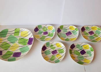 Zestaw: patera + 5 talerzyków, Pruszków, Pikasiak, porcelit PRL