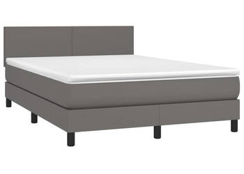Łóżko kontynentalne z materacem i LED szara ekoskóra 140x190cm WM-3134103