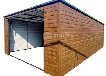 Garaż Blaszany 4x5 Brama uchylna rynna drewnopodobny ST169